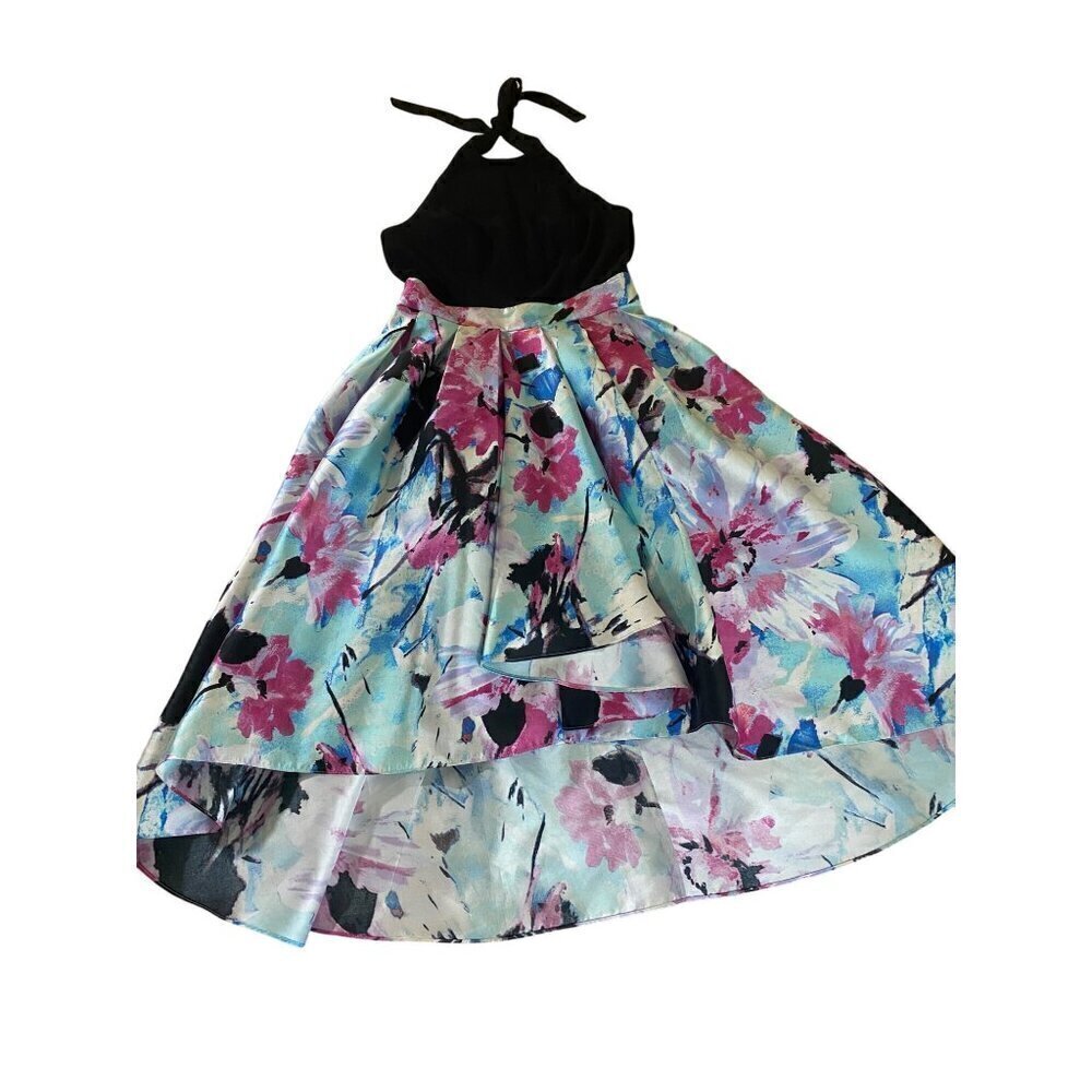 SLNY Women's Halter Tie Neck Tank Pleat High Low Skirt Garden Party Dress - 6